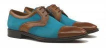 Lorens of Spain Cognac & Turquoise Leather/Suede Cap Toe (JOSE) SIZE 8.5 & 9 ONLY  (FINAL SALE)