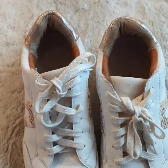 Lucky Brand Hinta Sneaker Women's Size 9 White Gold Leather Athletic Shoe