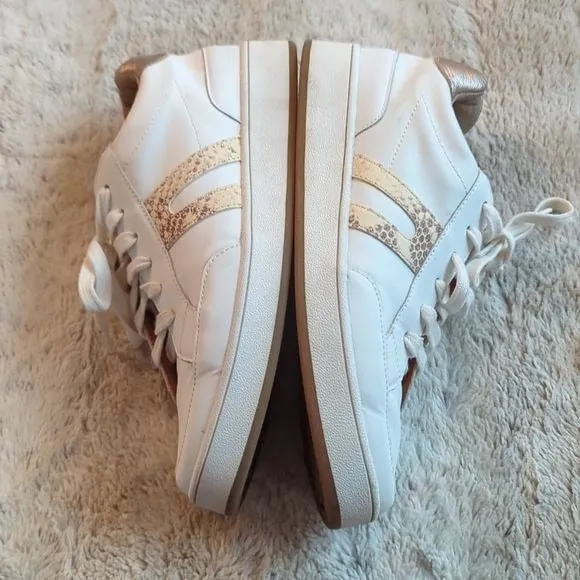 Lucky Brand Hinta Sneaker Women's Size 9 White Gold Leather Athletic Shoe