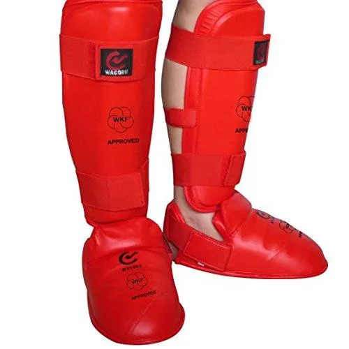 MAR-193D | WKF Approved Red Karate Sparring Shin & Instep Pads