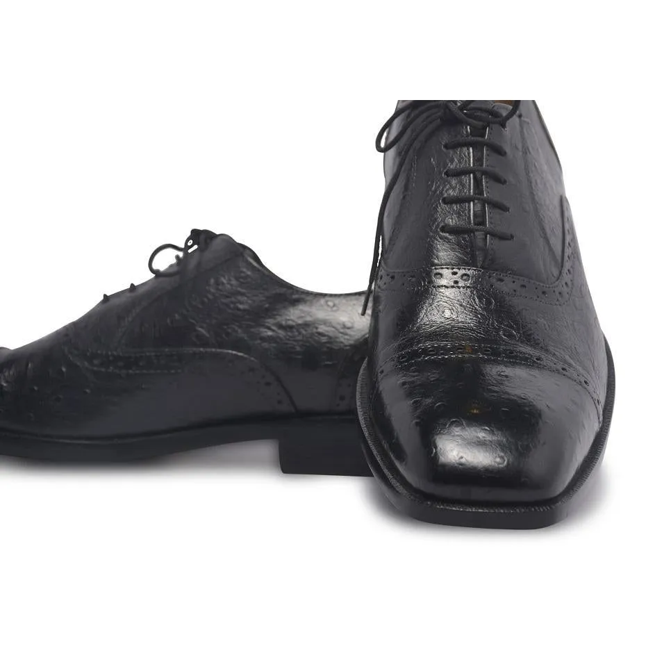 Men Black Brogue Glossy Oxford Genuine Leather Shoes