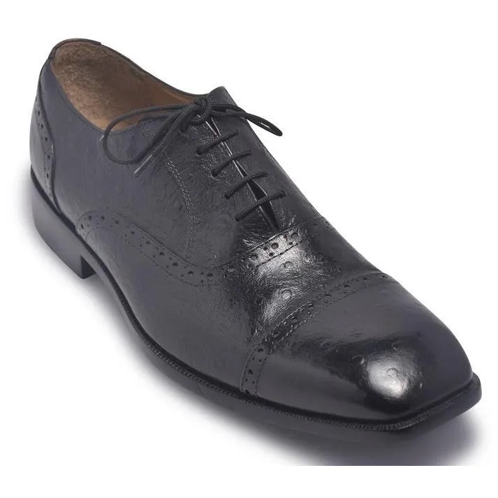 Men Black Brogue Glossy Oxford Genuine Leather Shoes