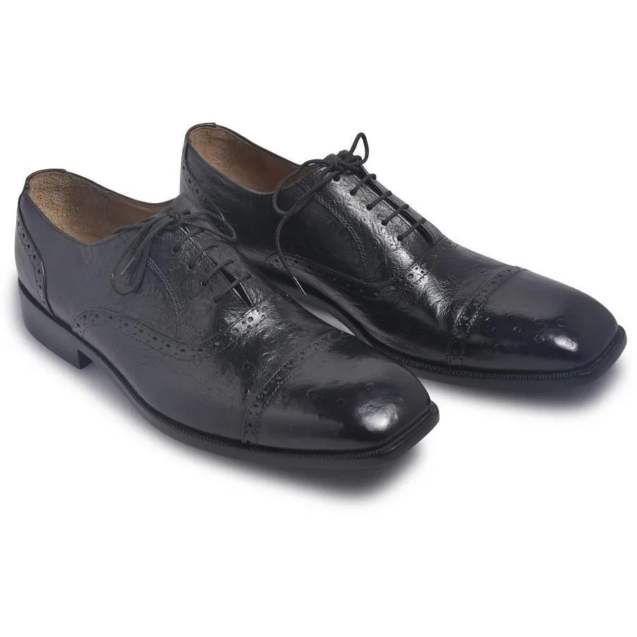 Men Black Brogue Glossy Oxford Genuine Leather Shoes