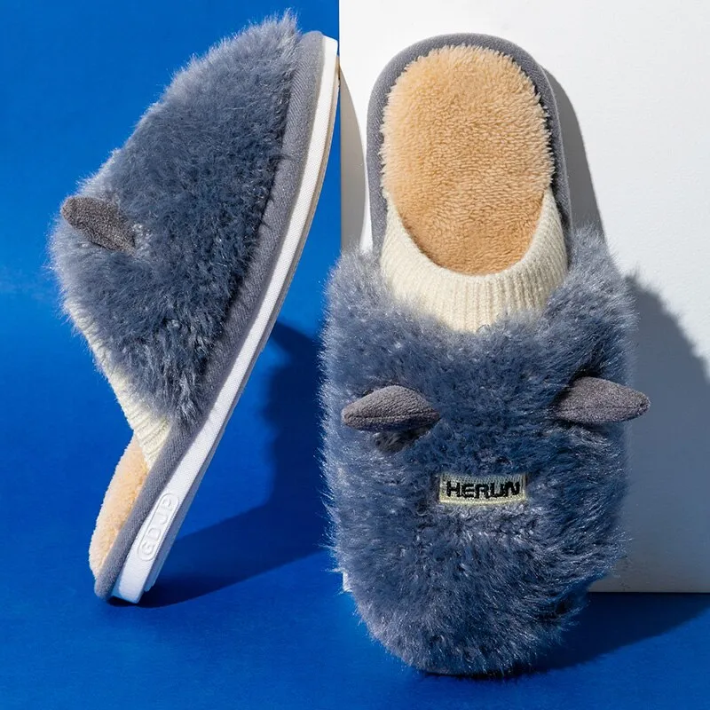 Men Flurry Slippers Couple Home Cotton Shoes Cute Cartoon Warm Slipper Man Comfortable Fur Flat Indoor Slippers тапочки для дома