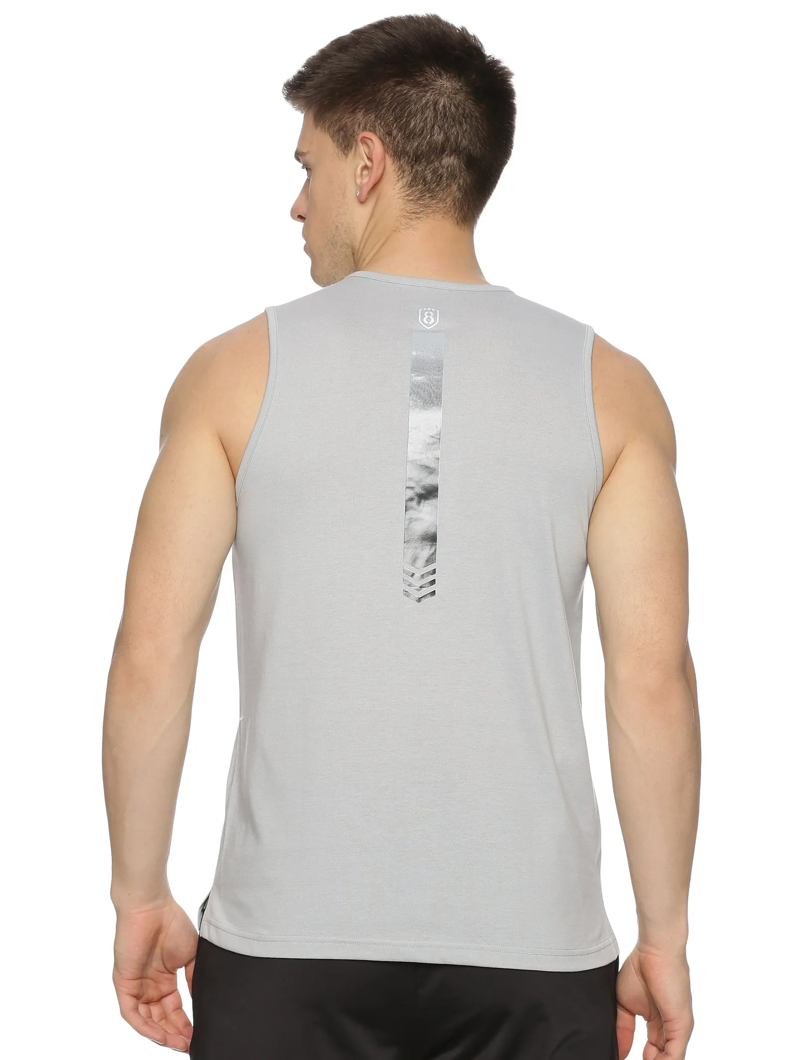 Men's Breathable Grey Sleeveless Muscle Tee for Running/Training/Gym Workout