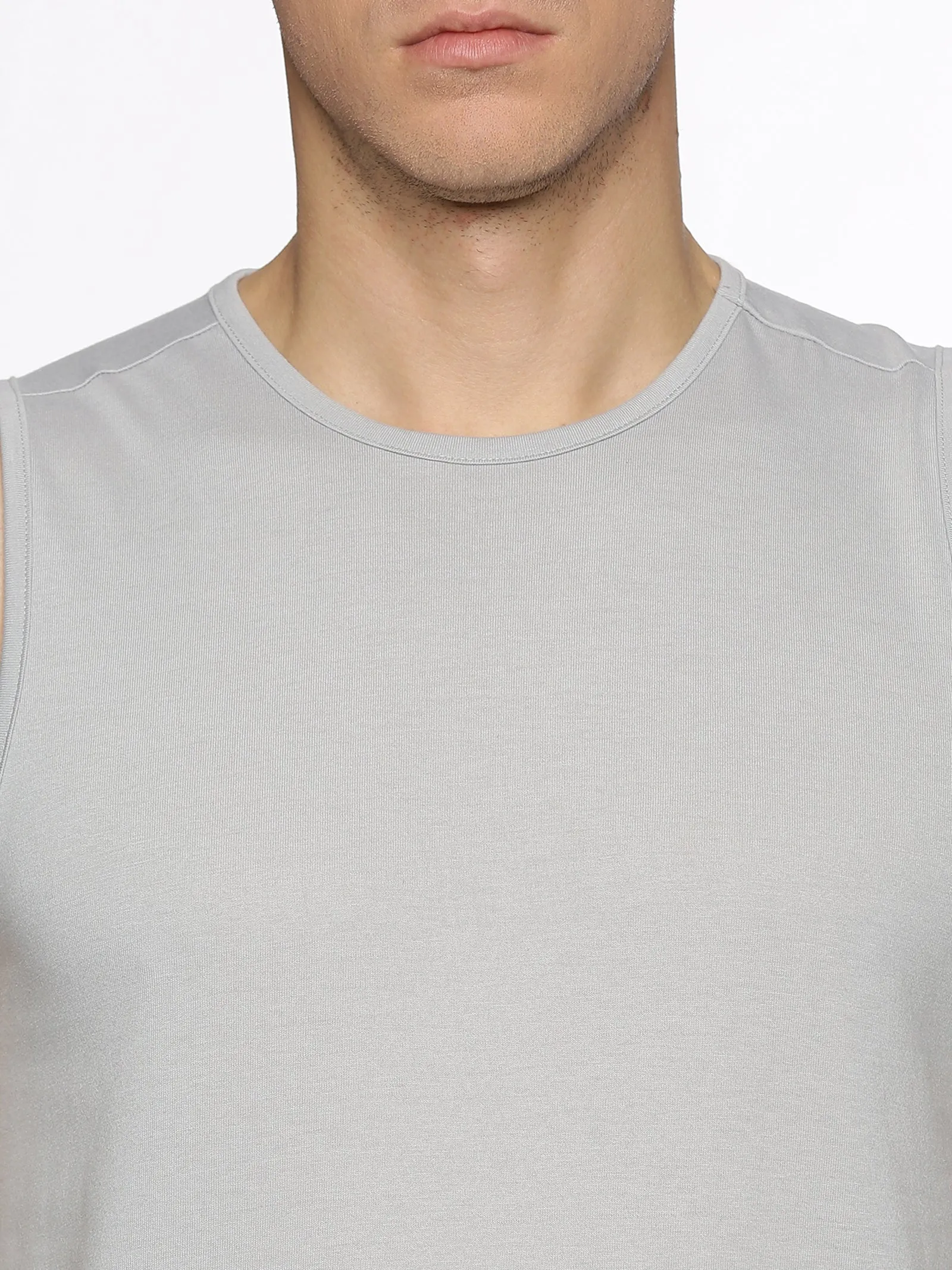 Men's Breathable Grey Sleeveless Muscle Tee for Running/Training/Gym Workout