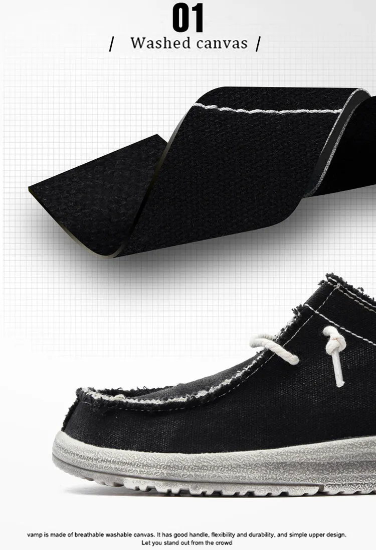 Men's Lace Up Casual Washable Canvas Shoes Slip On Loafers Comfortable Lightweight