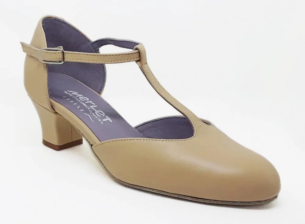 Merlet, Eva, Tan Leather, 1.5” Cuban Heel