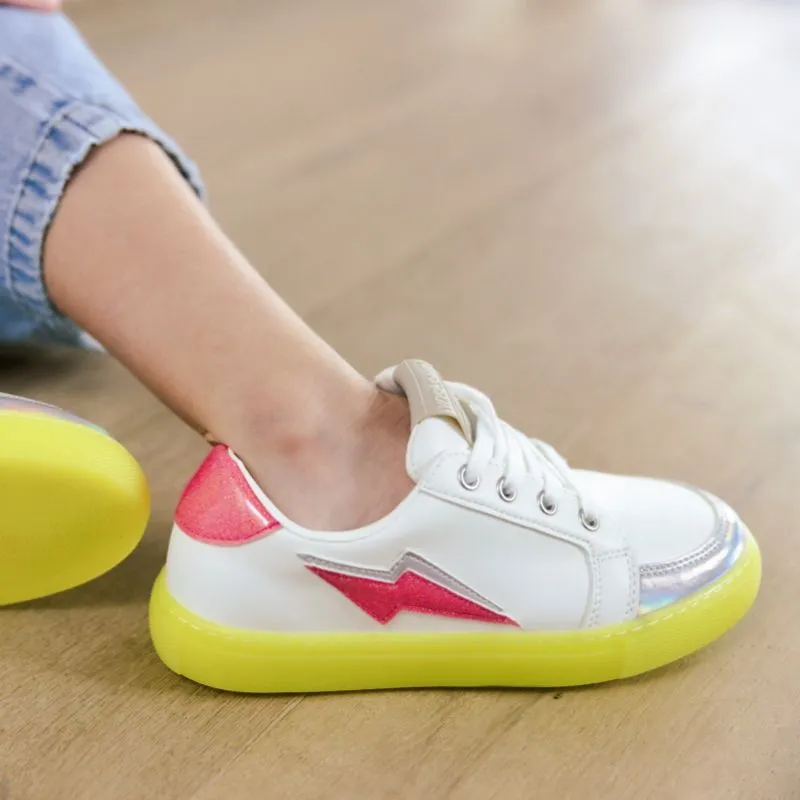 Miss Bolt Sneaker in Pink & Neon Yellow - Kids