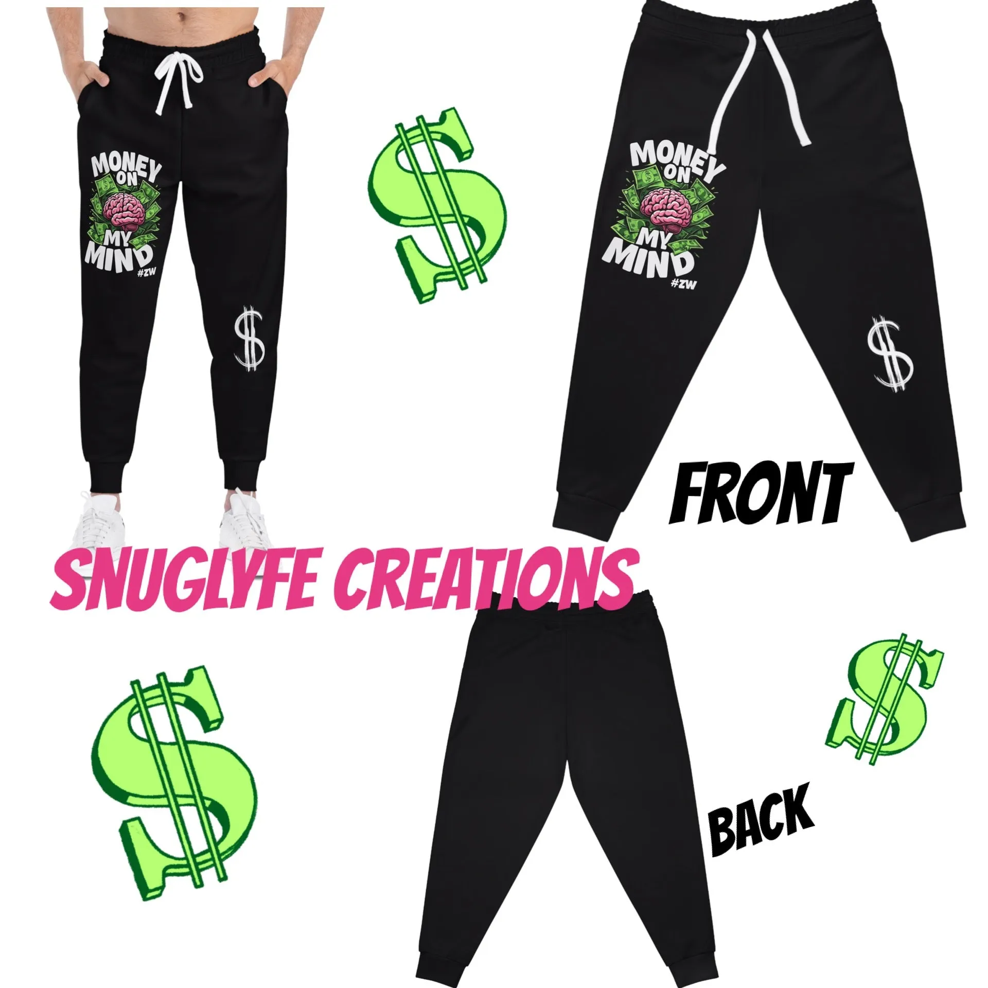 Money Lover Athletic Joggers, Street Wear, Custom Design, Jogging Pants, Workout Sweatpants, Fashion Apparel