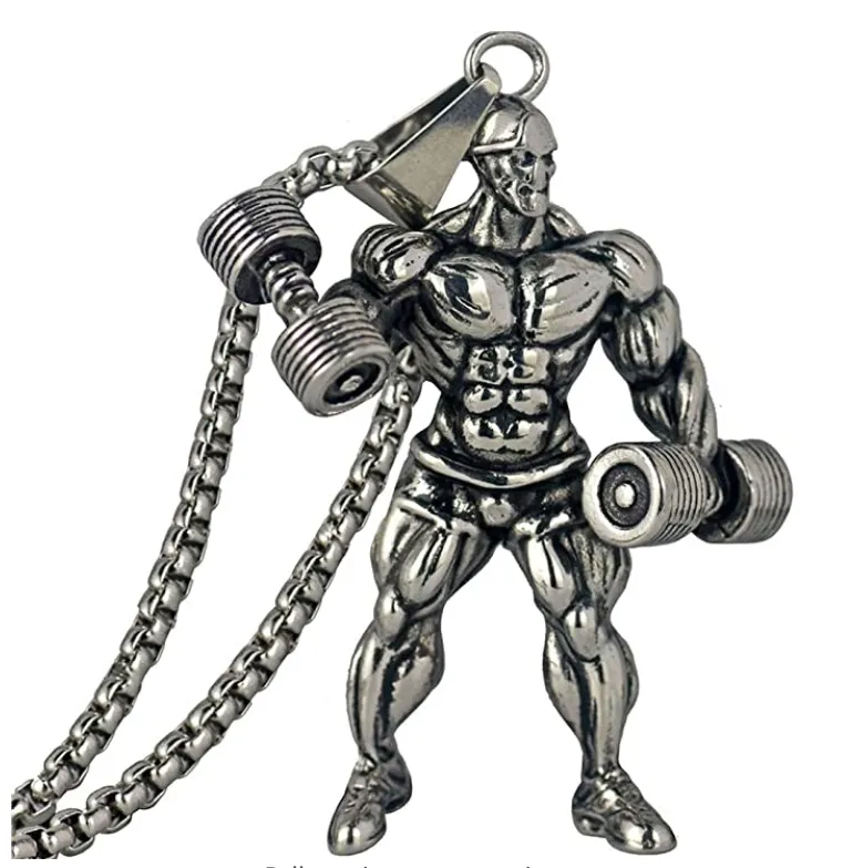 Mr. Olympia Gym Necklace Weight Plate Barbell Exercise Workout Chain Dumbbell Bodybuilding 24in.