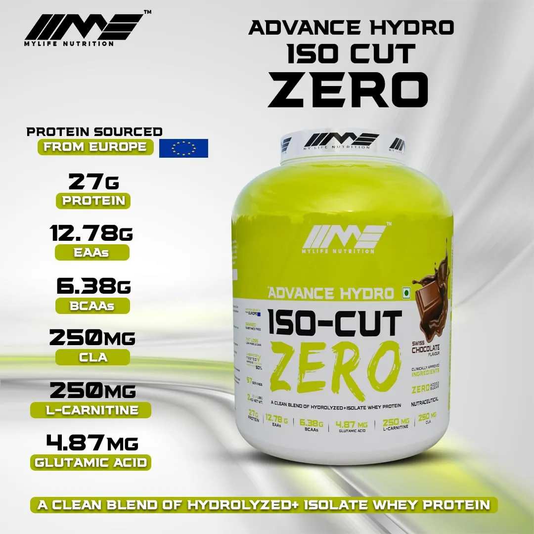 MyLife Nutrition Advance Hydro Iso Cut Zero Whey Protein | 27g Protein |12.78g EAAs | 6.6g BCAAs| Chocolate Flavour -2kg