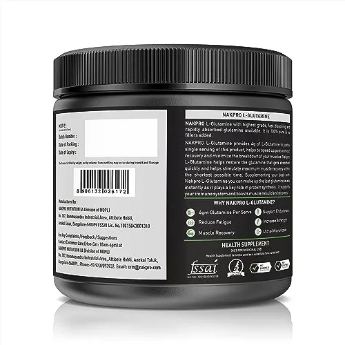 Nakpro L-Glutamine Powder - JAR | 4g Glutamine Per Serving, 50 Servings | Post Workout Amino Acid Protein Supplement for Muscle Growth and Recovery (Pink Guava, 250g)