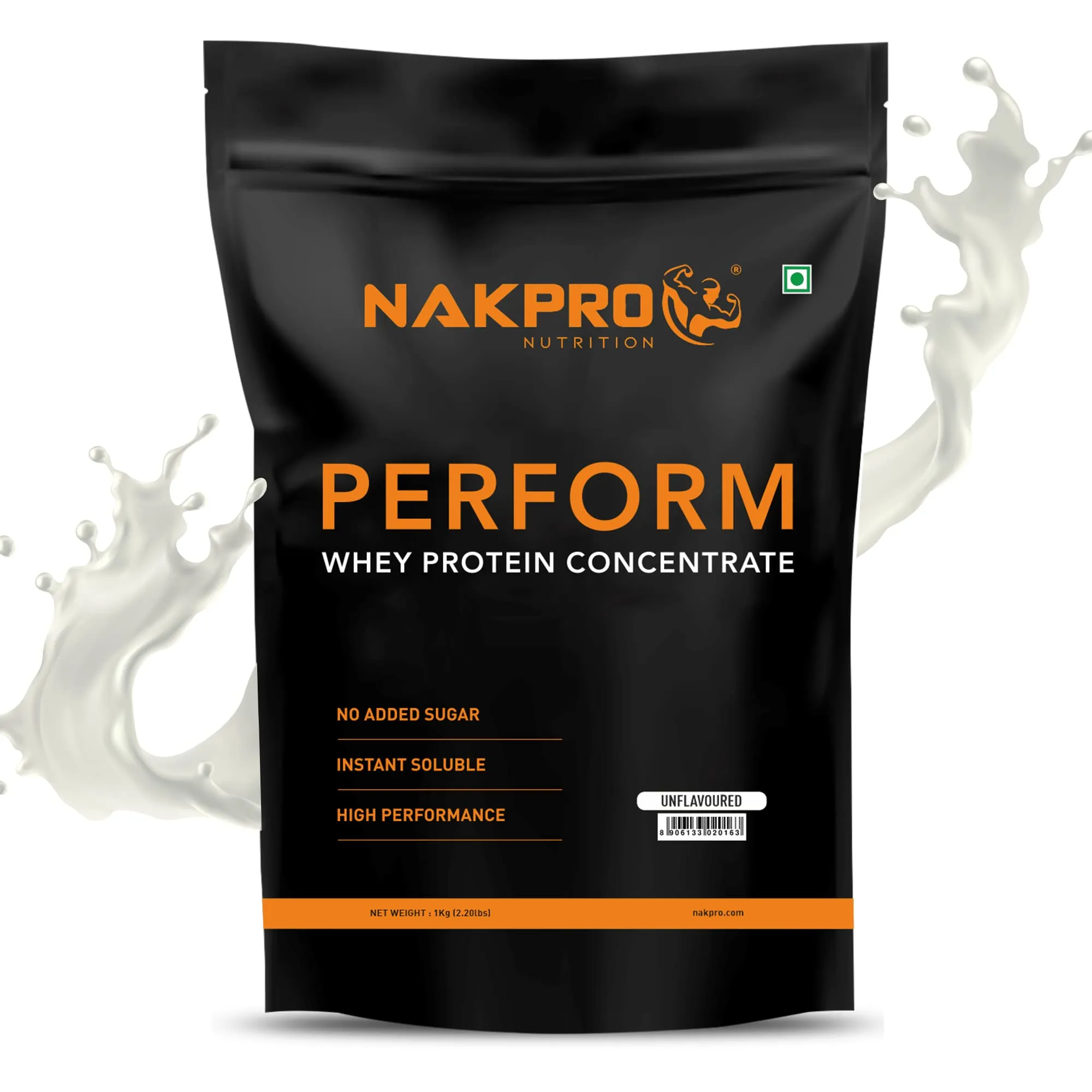 NAKPRO Perform Whey Protein Concentrate | 26g Protein, 5.7g BCAA per Serving | Muscle Recovery Workout Drink, Lean Muscle Growth (1 Kg, Unflavoured)