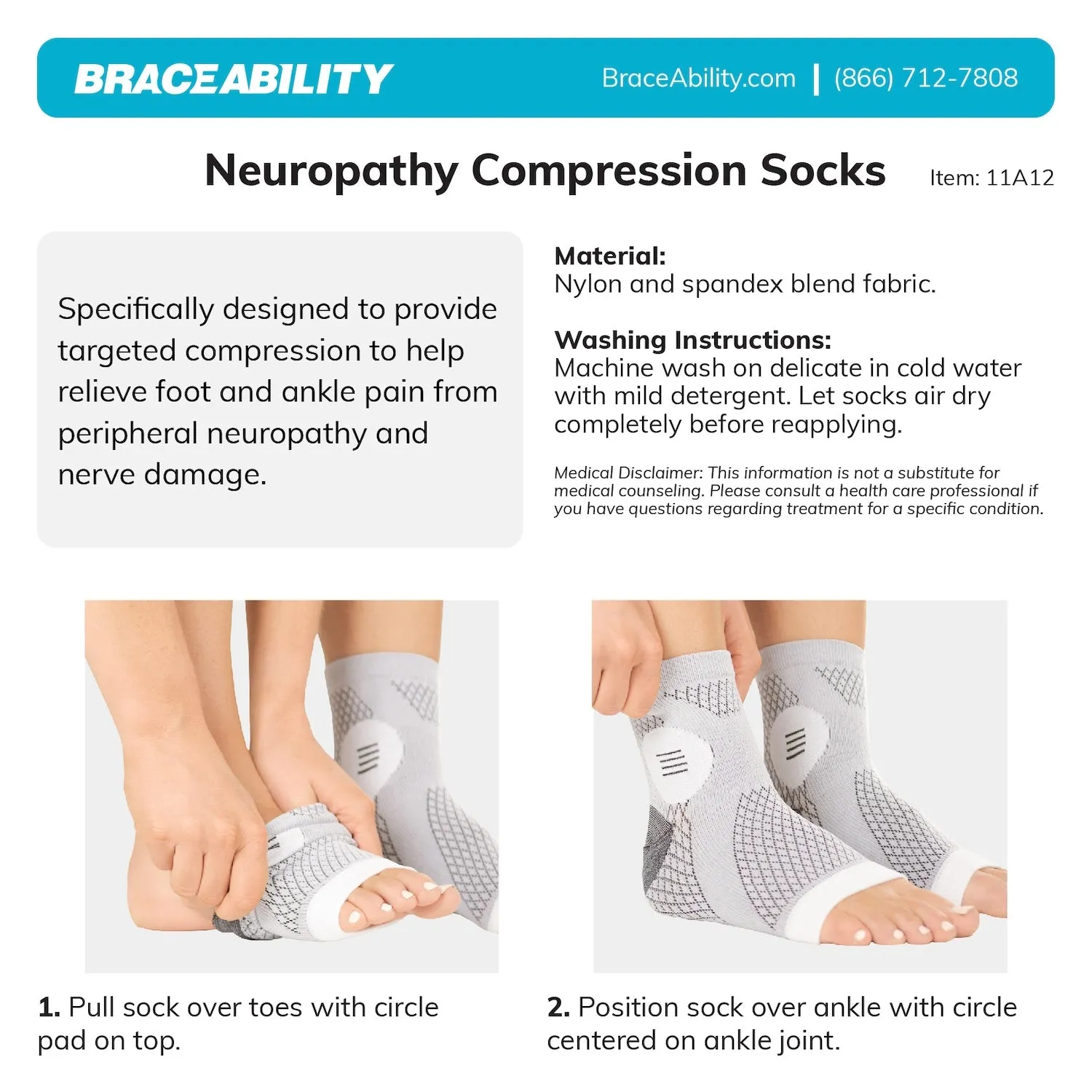 Neuropathy Socks | Compression Toeless Foot Pain Relief Sleeves for Diabetics and Peripheral Treatment (Pair)