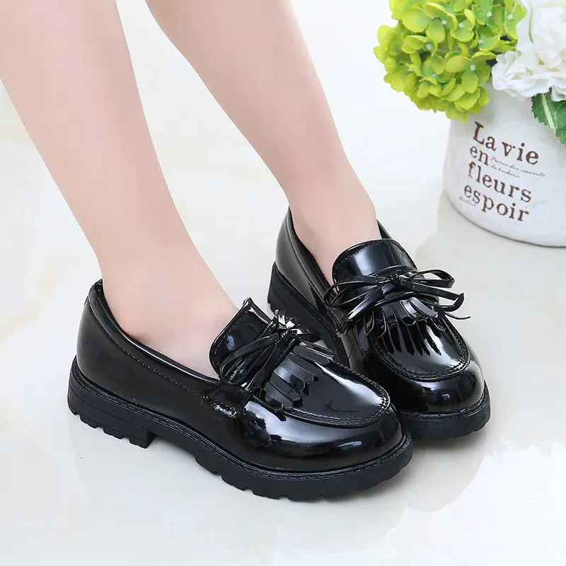 New Girls Leather Shoes Casual Princess Bow-knot Low-top Slip-on Soft Bottom Loafers For Girls Kids Children Spring Autumn