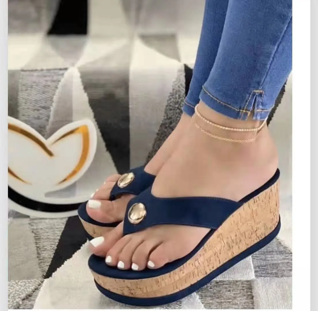 New Women's Slippers Women's Wedge Heel Flat Flip Flop Sandals