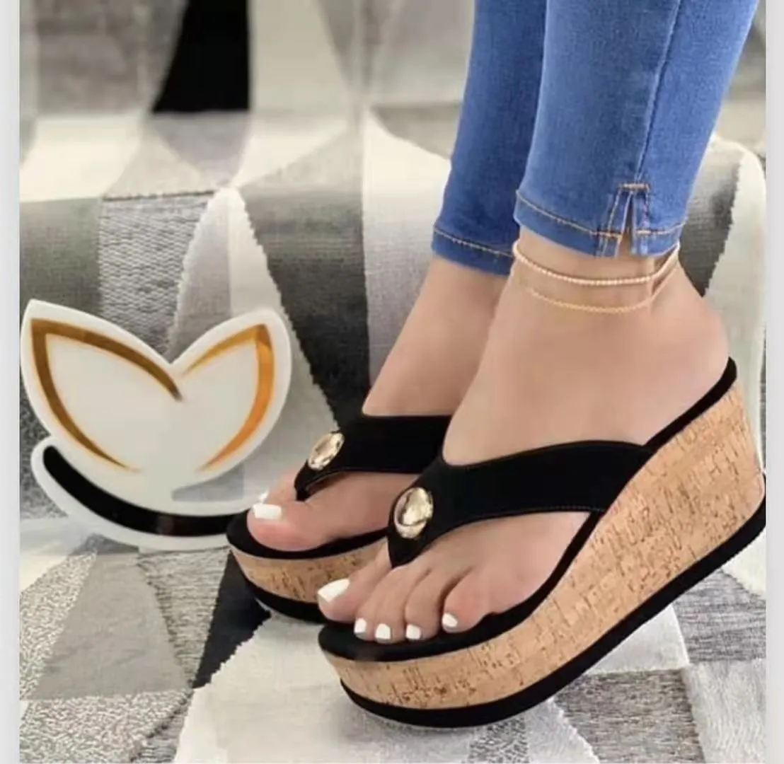 New Women's Slippers Women's Wedge Heel Flat Flip Flop Sandals