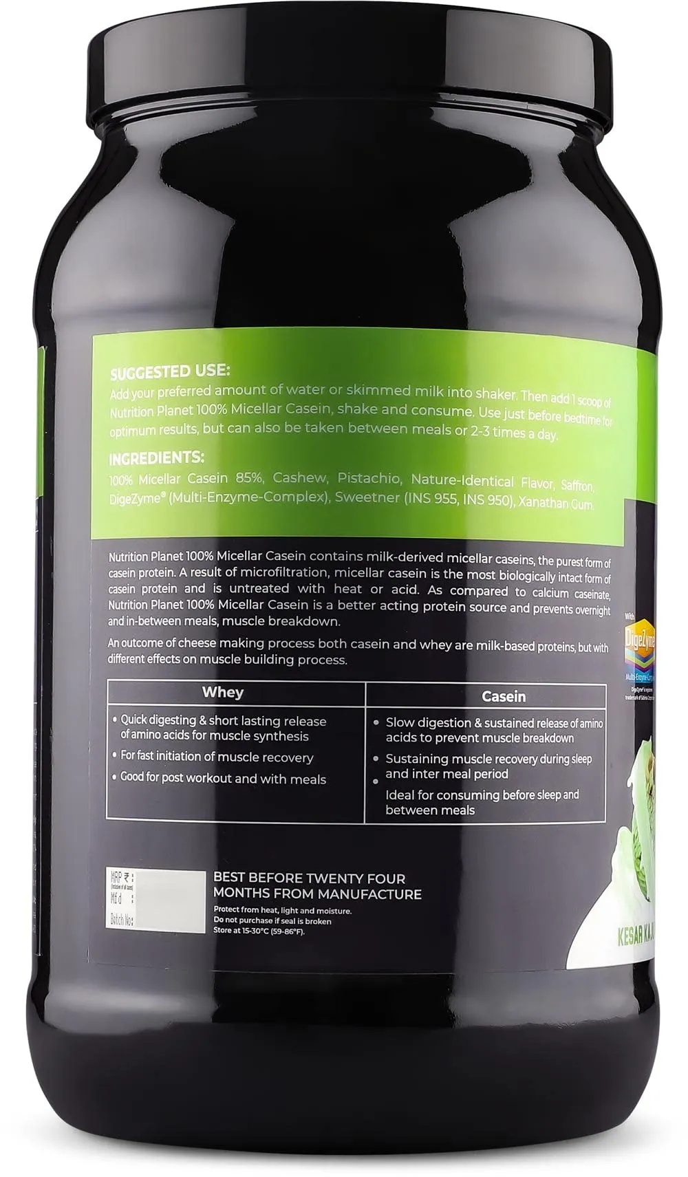 Nutrition Planet 100% Micellar Casein (With real Cashew, Pistachio & Saffron) for Pre/Post Workout Recovery (Kesar Kaju Pista - 2lb, 30 Servings)