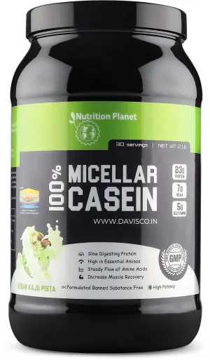 Nutrition Planet 100% Micellar Casein (With real Cashew, Pistachio & Saffron) for Pre/Post Workout Recovery (Kesar Kaju Pista - 2lb, 30 Servings)