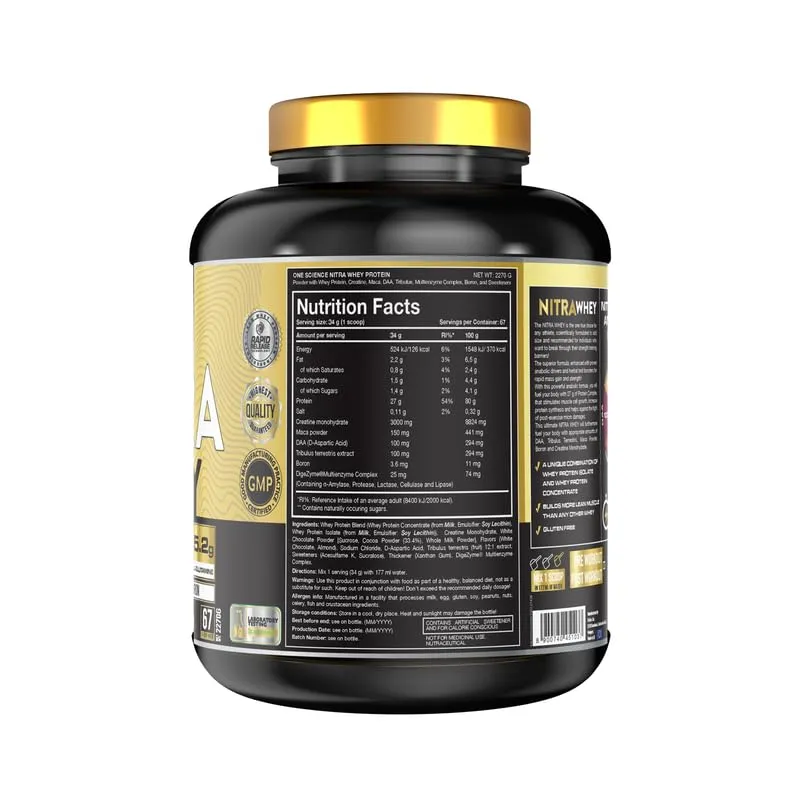 One Science Nutrition (OSN) Nitra Whey - DAA, Tribulus Terrestis, Maca powder and Boron & Creatine Monohydrate | 27g Protein, 3g Creatine, 5.2g Glutamine, 6.6g BCAA - 5 lbs - (Chocolate Rush)