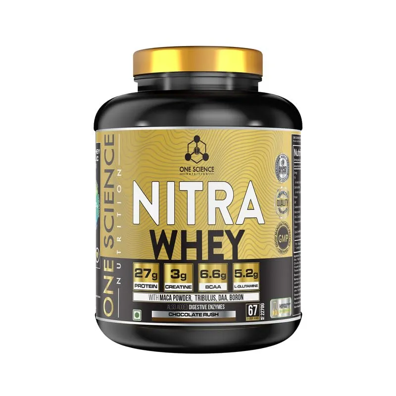 One Science Nutrition (OSN) Nitra Whey - DAA, Tribulus Terrestis, Maca powder and Boron & Creatine Monohydrate | 27g Protein, 3g Creatine, 5.2g Glutamine, 6.6g BCAA - 5 lbs - (Chocolate Rush)