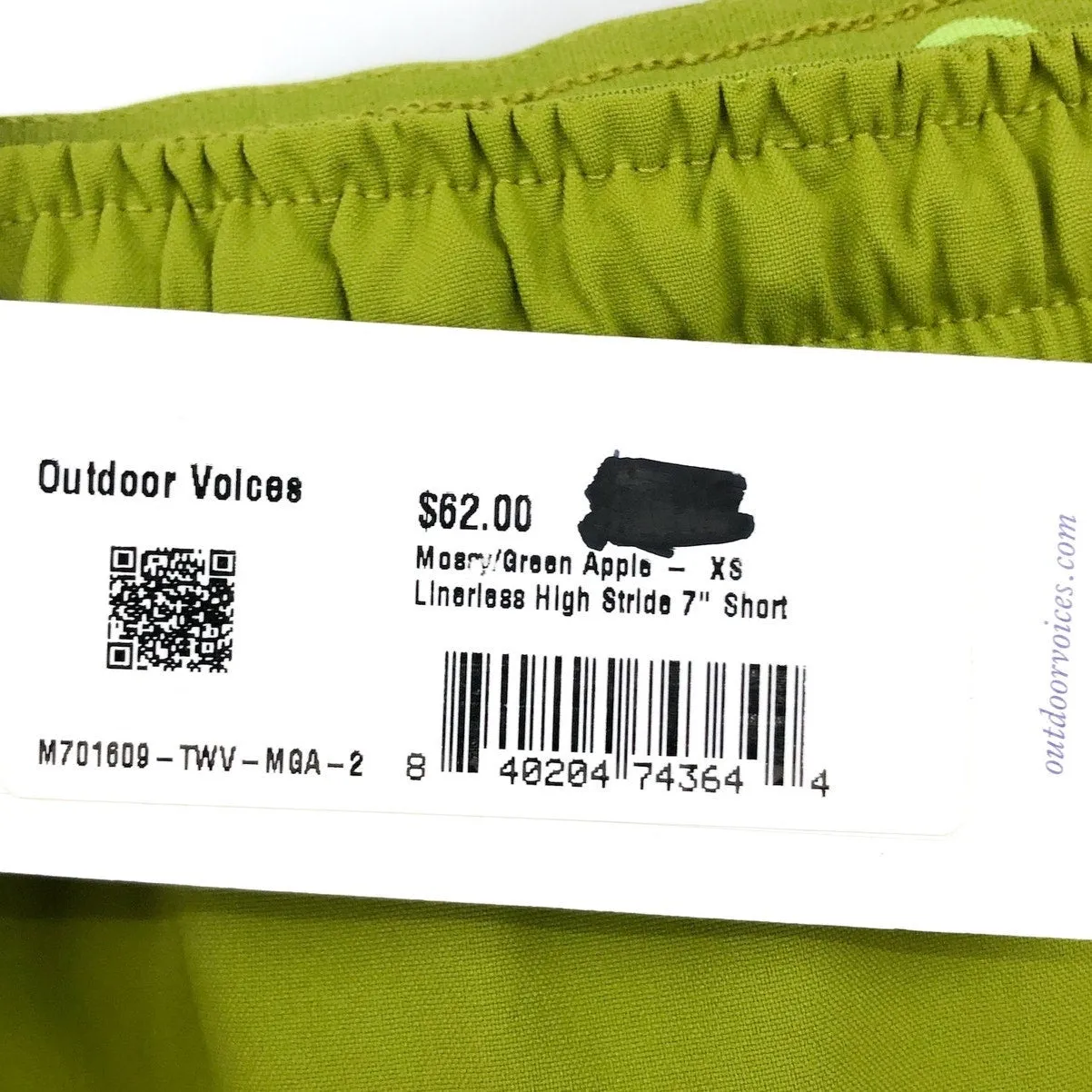 OUTDOOR VOICES Men's Linerless High Stride 7" Short XS Mossy Green Apple NWT