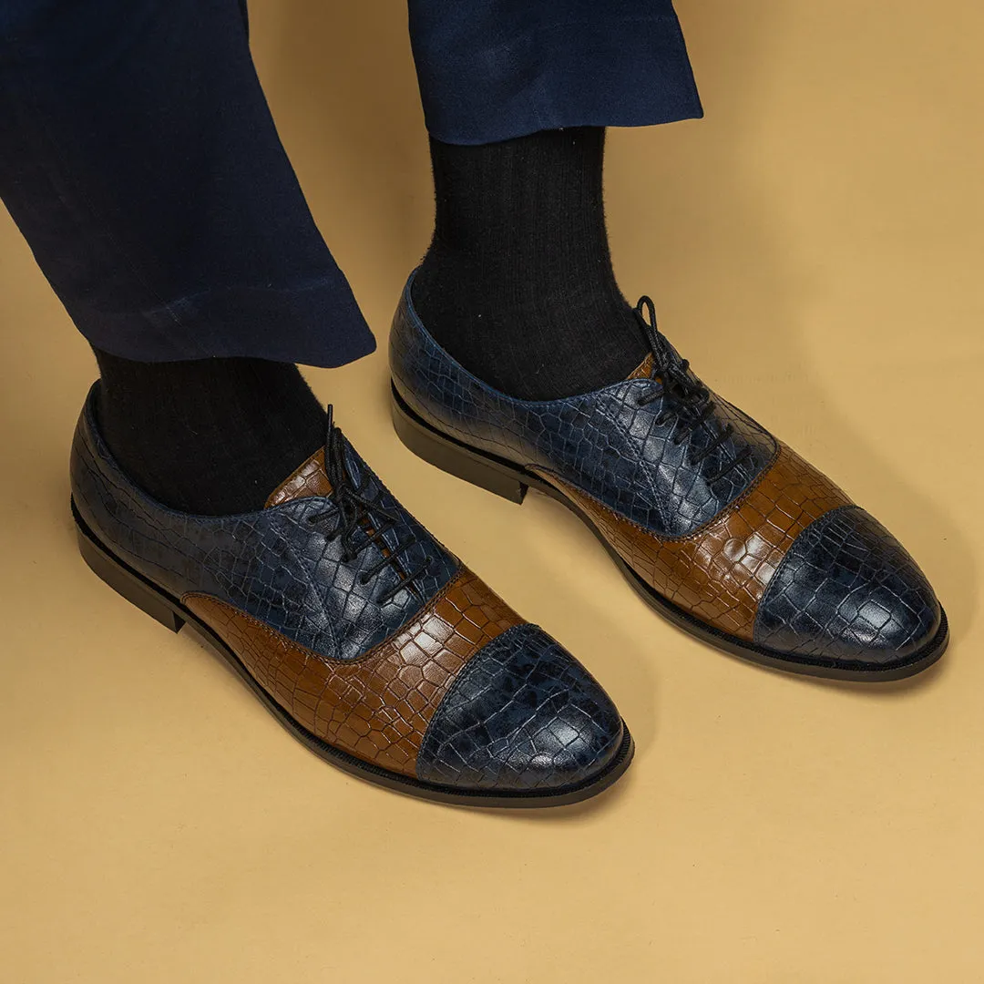 Oxfords with croco detail- Blue/Tan