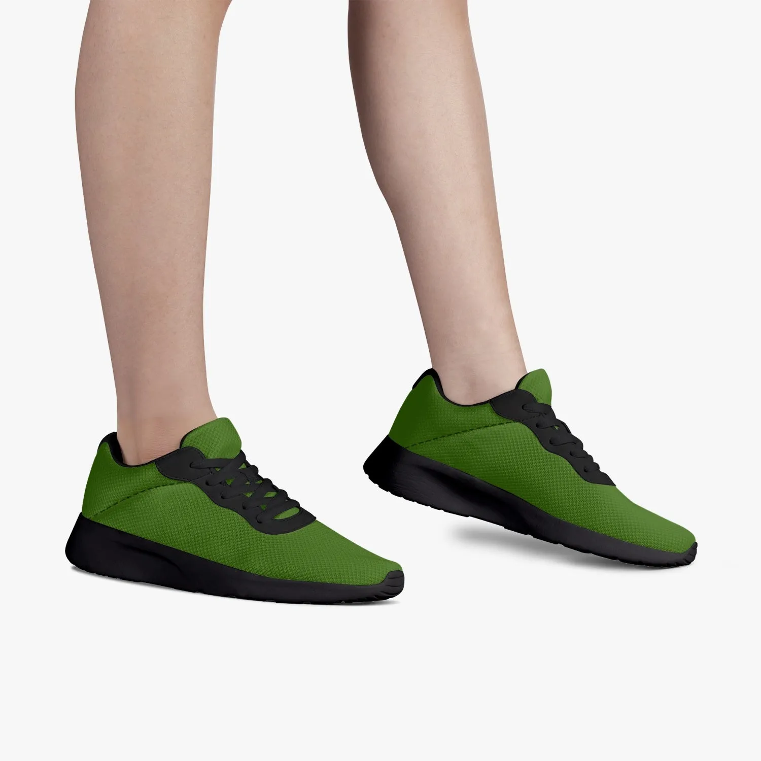 Pine Green Color Unisex Sneakers, Soft Solid Green Color Best Lifestyle Unisex Casual Designer Mesh Running Shoes With Black Soles