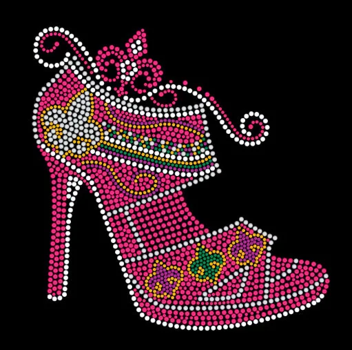 Pink Stiletto Sandal with Fleur de Lis Details Rhinestone Tshirt (Short or Long Sleeve)