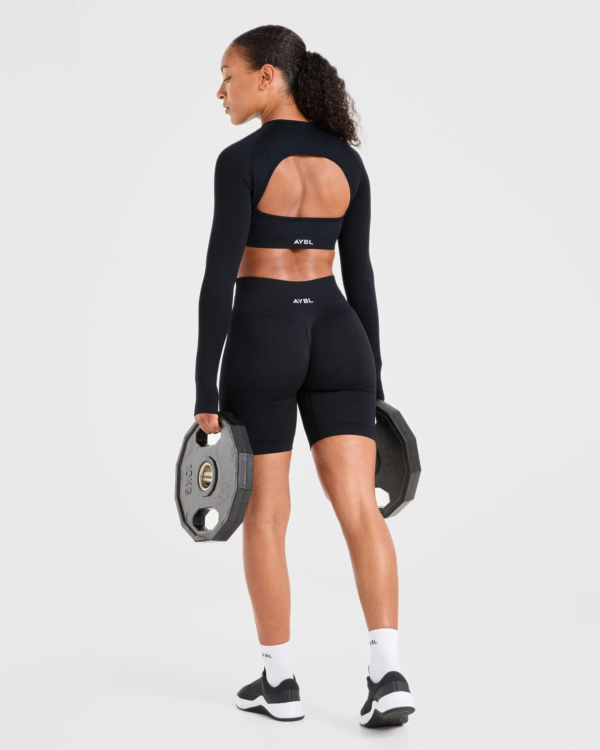 Power Seamless Long Sleeve Crop Top - Black