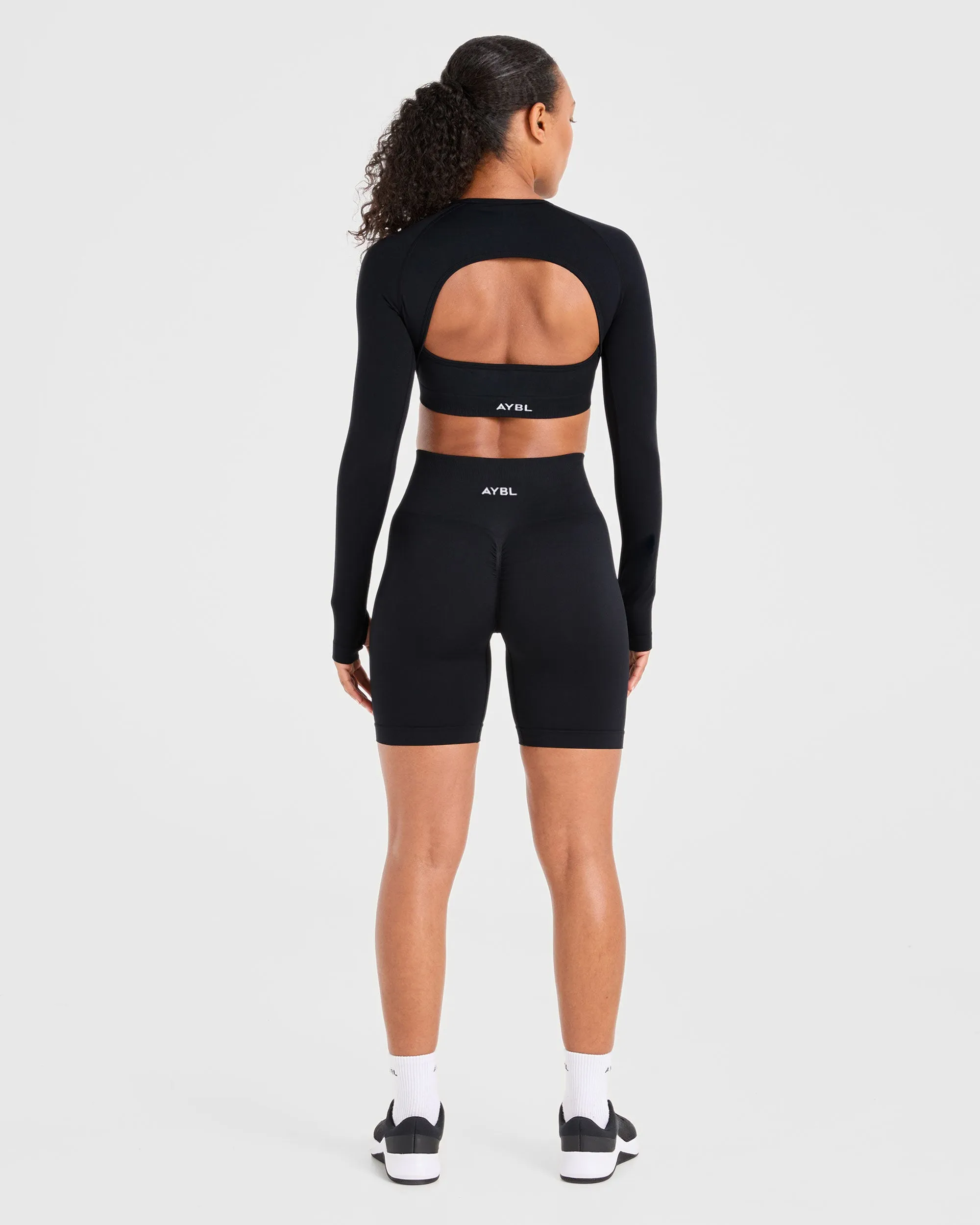 Power Seamless Long Sleeve Crop Top - Black