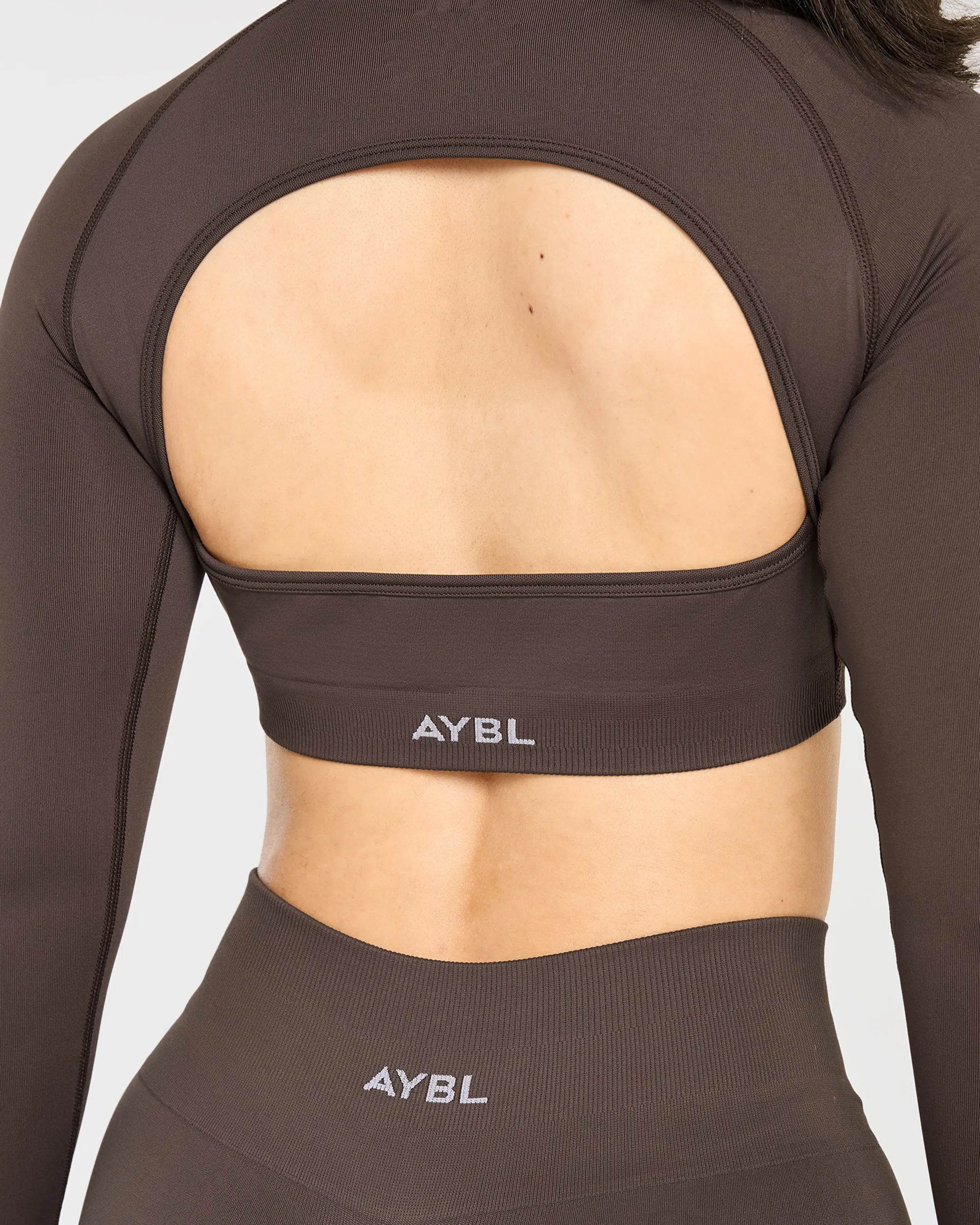 Power Seamless Long Sleeve Crop Top - Chestnut Brown