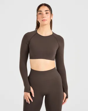 Power Seamless Long Sleeve Crop Top - Chestnut Brown