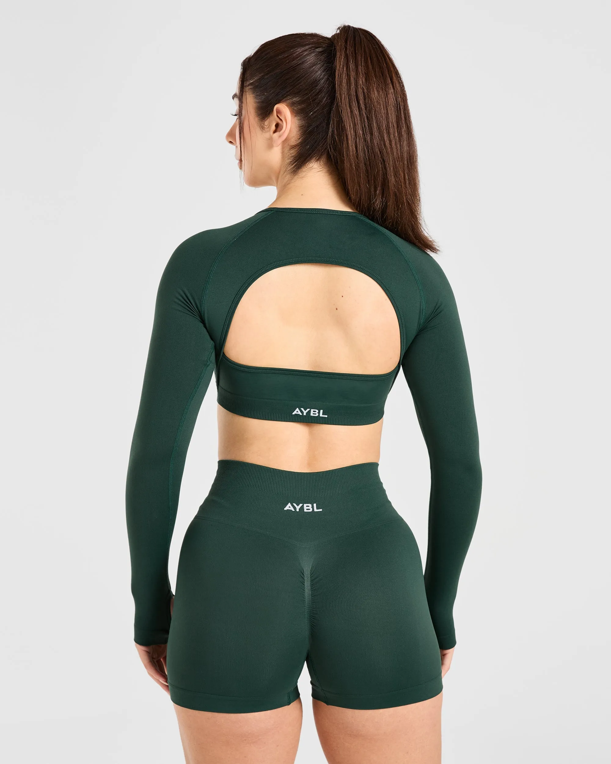 Power Seamless Long Sleeve Crop Top - Evergreen