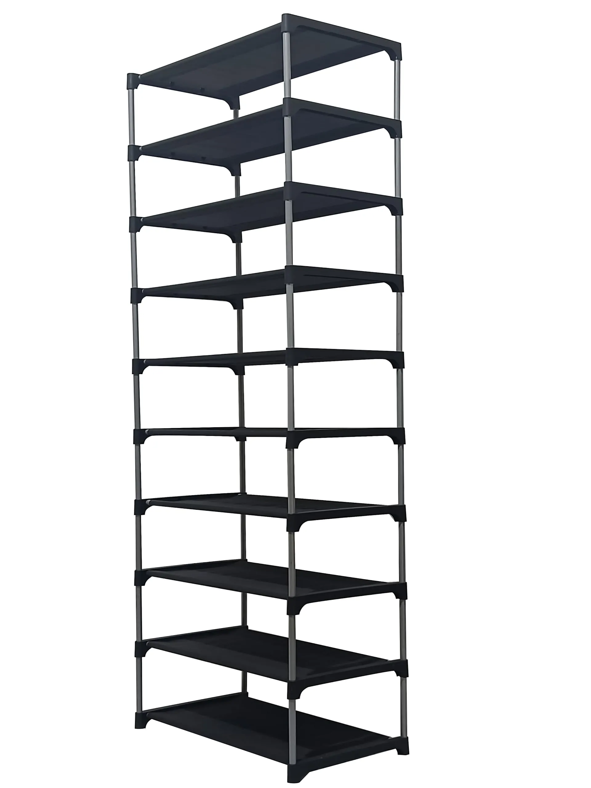 POWEREST Multipurpose Collapsible Shoe Rack Non-Woven Fabric PVC Pipes 9 Layer Shelves with 100 GSM (Black)