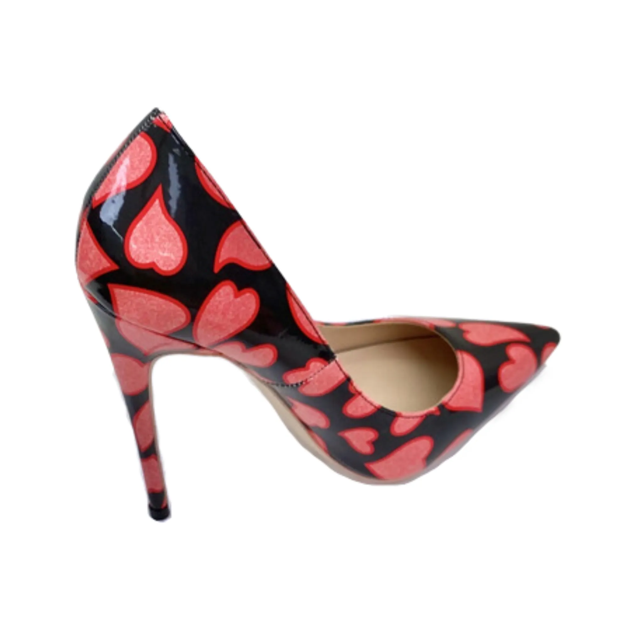 Pre Order:  Red Patent Heart Printed Pointed-Toe Shoes