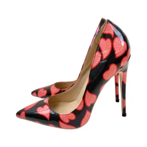 Pre Order:  Red Patent Heart Printed Pointed-Toe Shoes