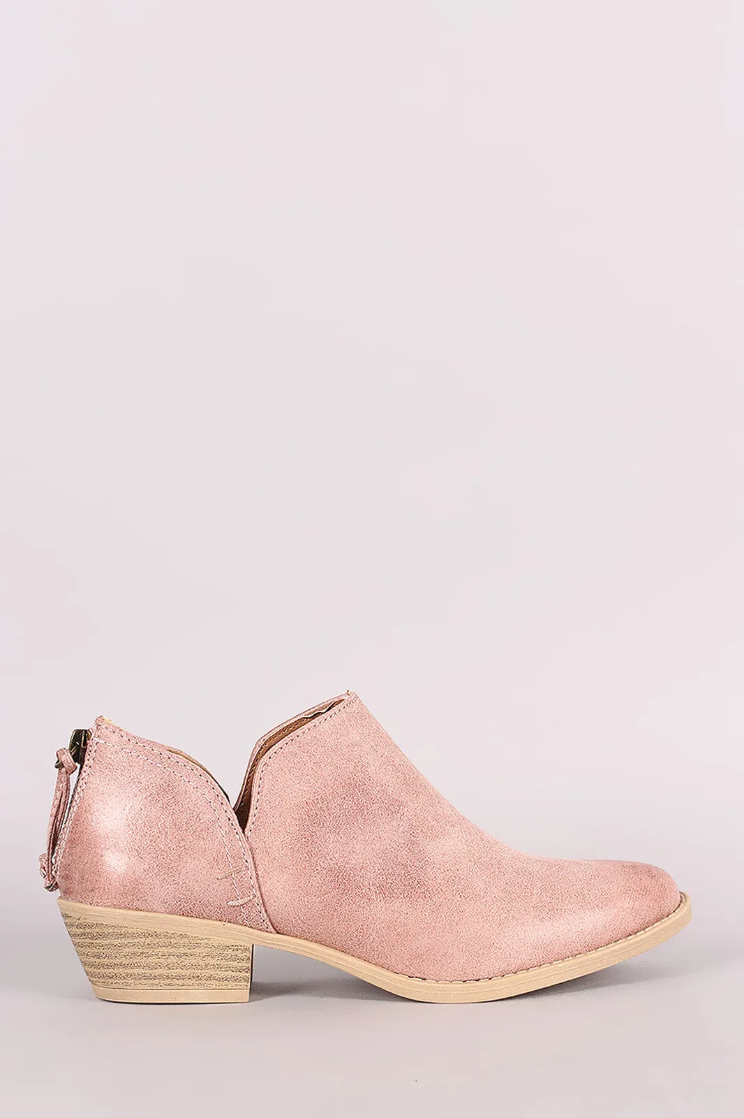 Qupid Slit Stacked Heel Booties