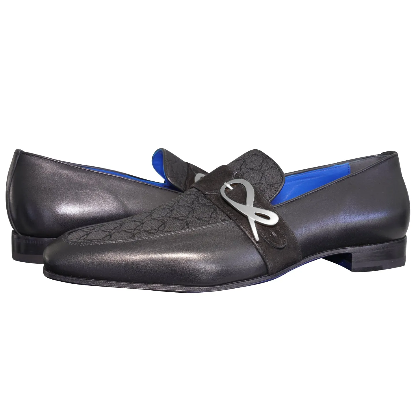 Raven Nero Logo Monk Loafers With Silver Buckle