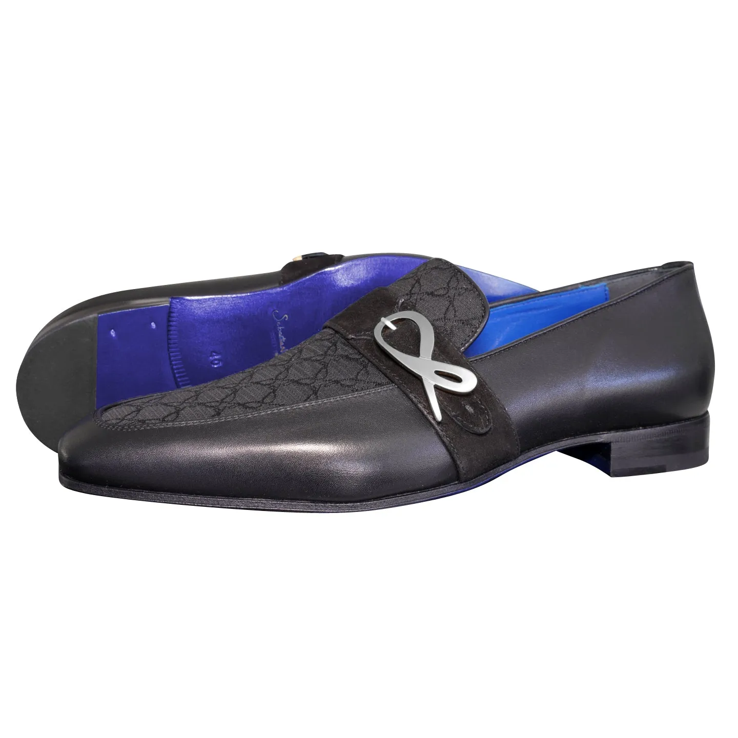 Raven Nero Logo Monk Loafers With Silver Buckle