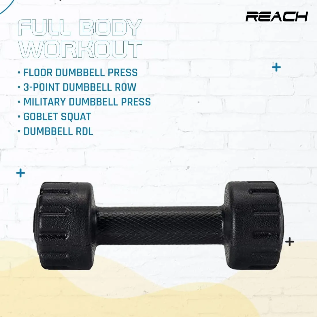 Reach PVC Dumbbell Set Weights| Pack of 2 For Strength Training Home Gym Fitness & Full Body Workout | Easy Grip & Anti- slip Dumbbell for Weight loss (5kg, Black)