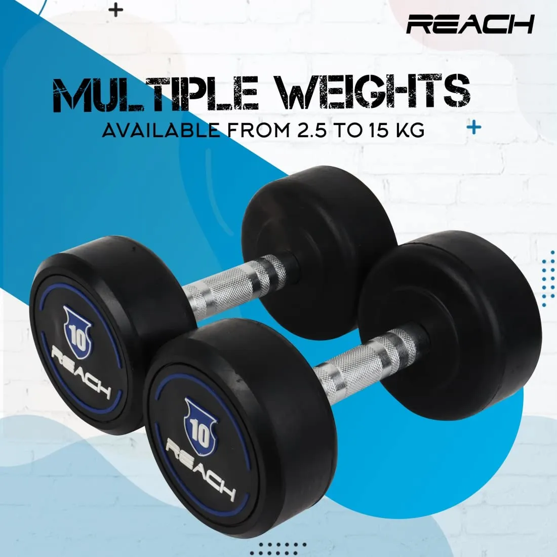 Reach Round Rubber Dumbbells 10 Kg Set of 2 for Men & Women | Gym Equipment Set for Home Gym Workout & Exercise | Fitness Accessories for Strength Training