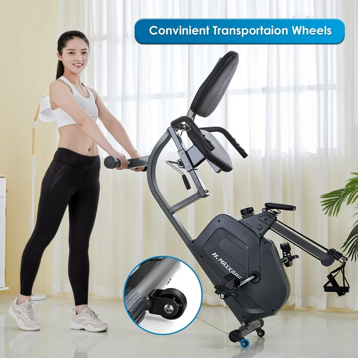 Recumbent Exercise Bike Stationary Magnetic Indoor Cycling Bike with Arm Resistance Bands/Easy Adjustable Seat/LCD Monitor/Pulse Rate Monitoring for All Ages Cardio Workout at Home