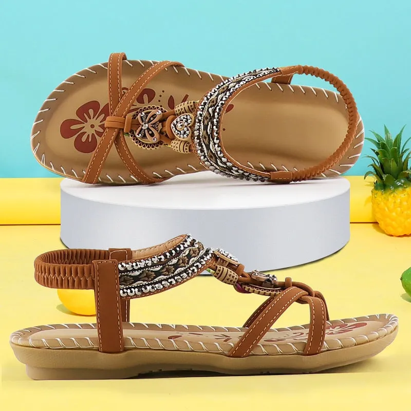 Sandals Women Summer Wedges Shoes Ladies Sandals Butterfly-knot Rhinestone Slides Sandalias Mujer Bohemia Elastic Band Sandal