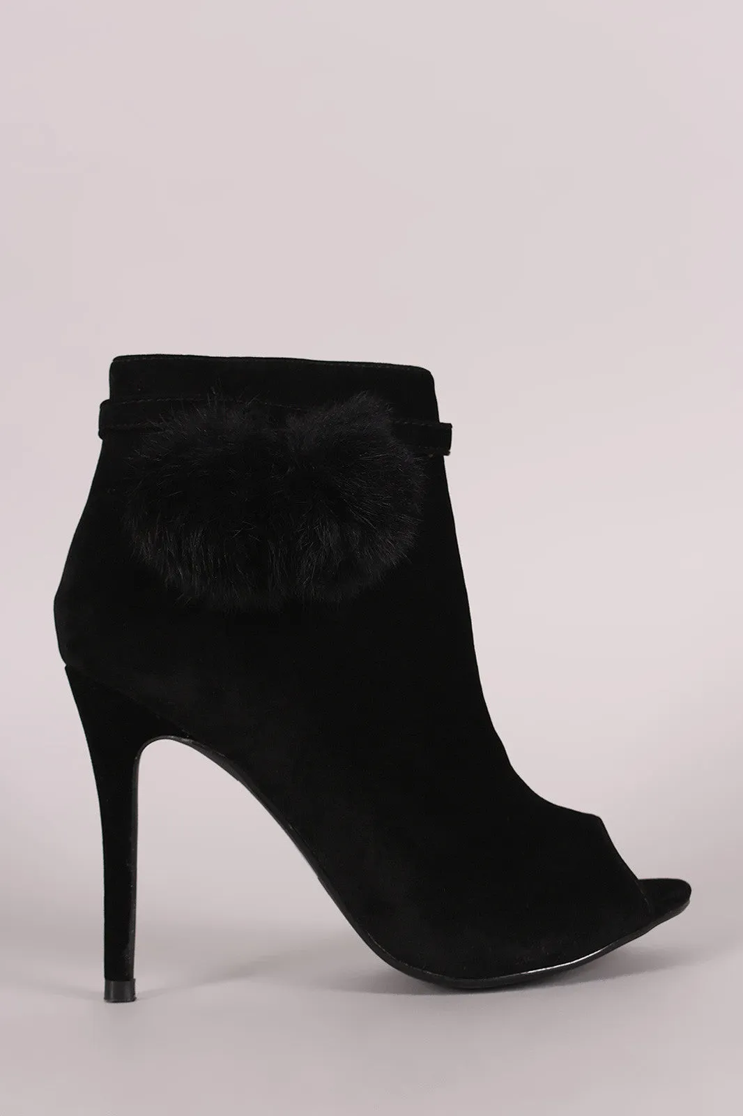 Shoe Republic LA Suede Pompom Stiletto Ankle Boots