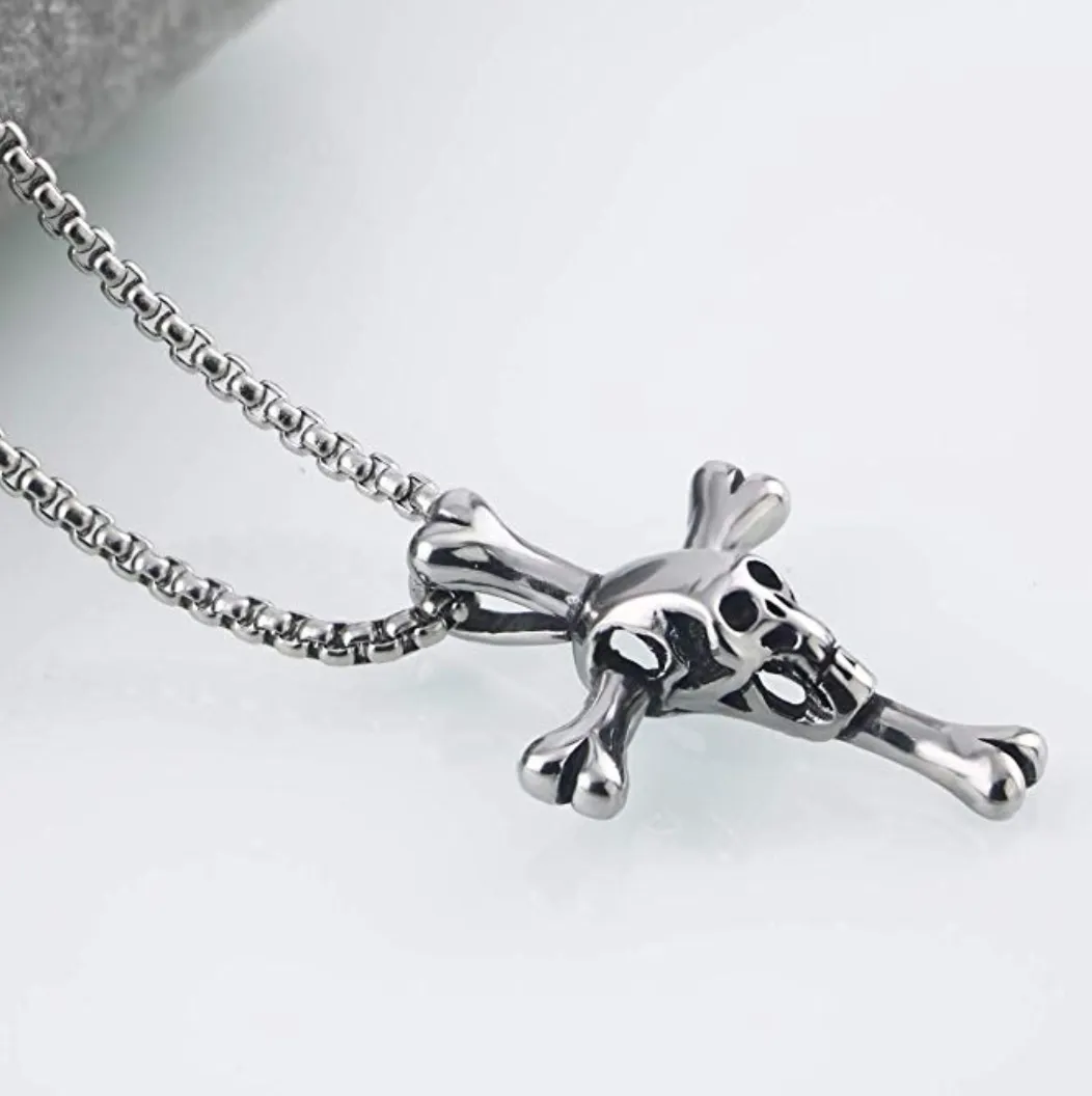 Skull Cross Demon Necklace Death Chain Gift Witch Devil Cross Scary 24in.