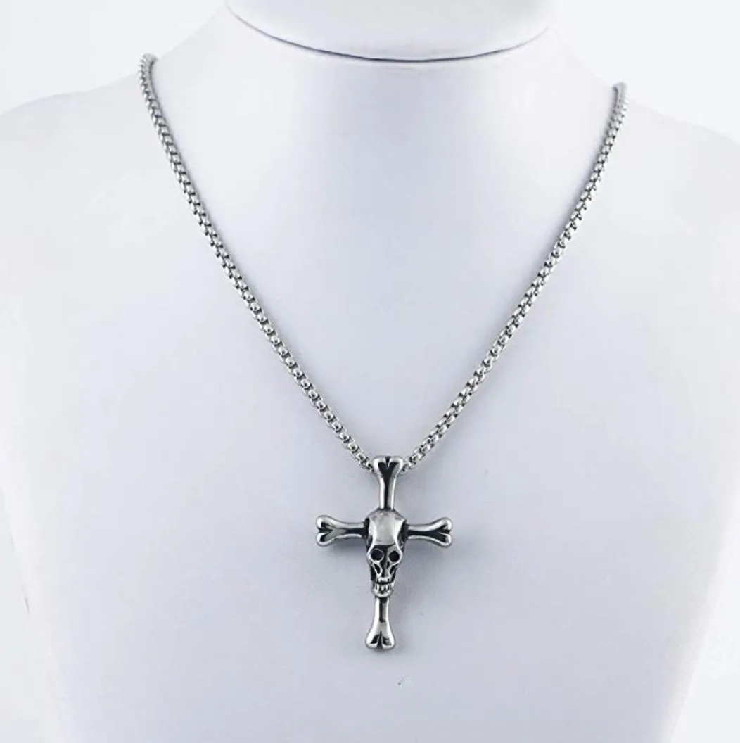 Skull Cross Demon Necklace Death Chain Gift Witch Devil Cross Scary 24in.