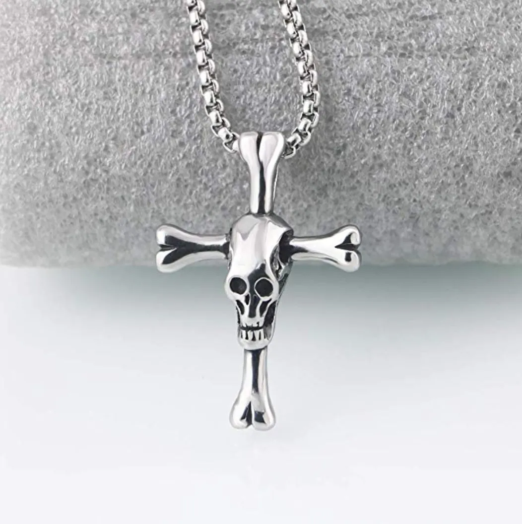 Skull Cross Demon Necklace Death Chain Gift Witch Devil Cross Scary 24in.