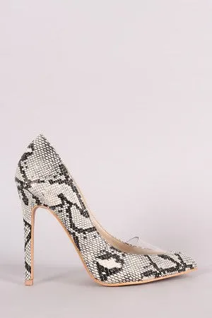 Snakeskin Pointy Toe Lucite Inset Stiletto Pump